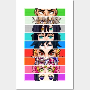 The nine Hashira + Retro Style Demon Slayer Posters and Art